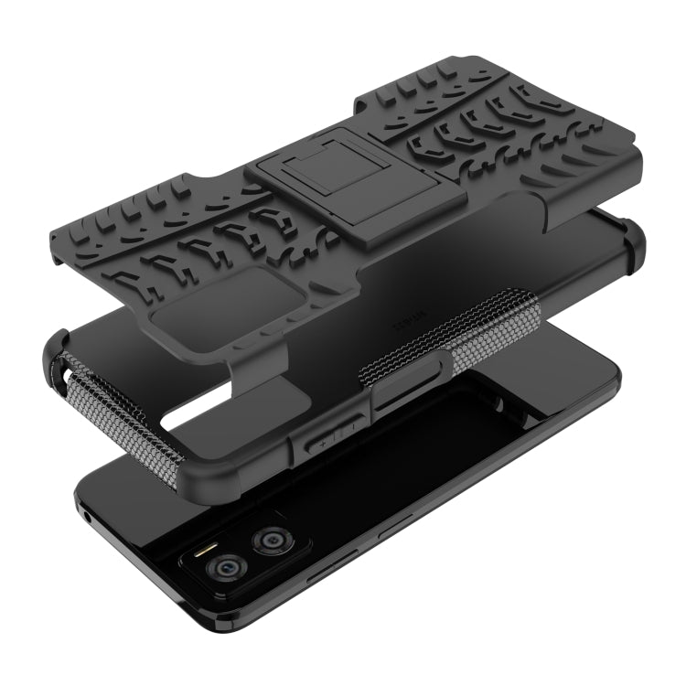 For Motorola Moto E22 Tire Texture TPU + PC Phone Case with Holder