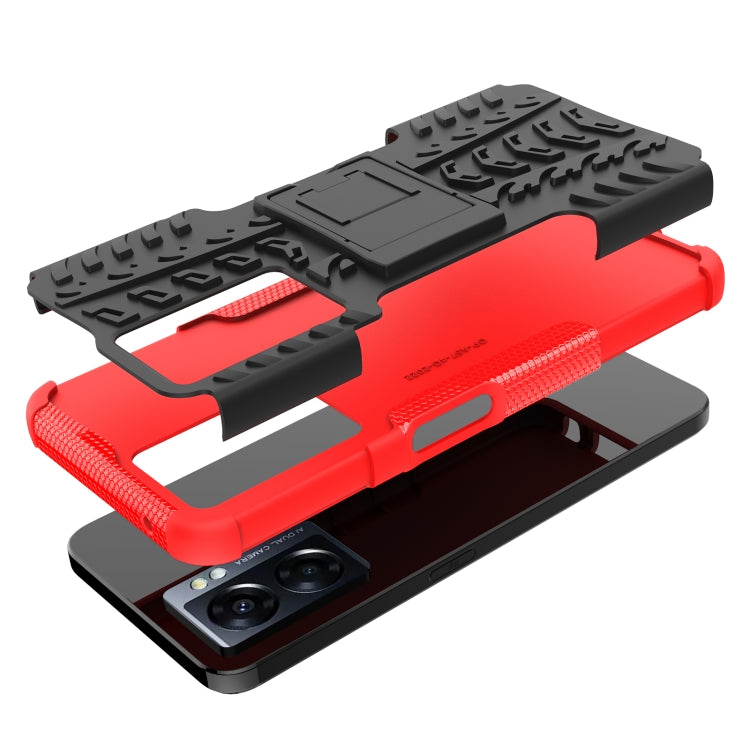 For OPPO A57 5G / OnePlus Nord N300 Tire Texture TPU + PC Phone Case with Holder