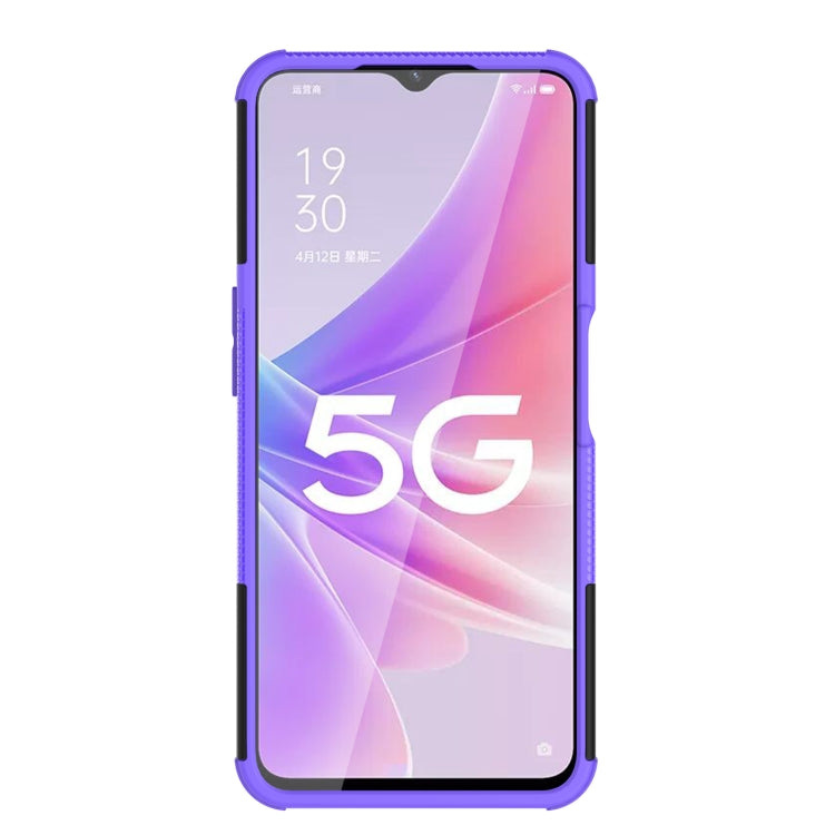 For OPPO A57 5G / OnePlus Nord N300 Tire Texture TPU + PC Phone Case with Holder