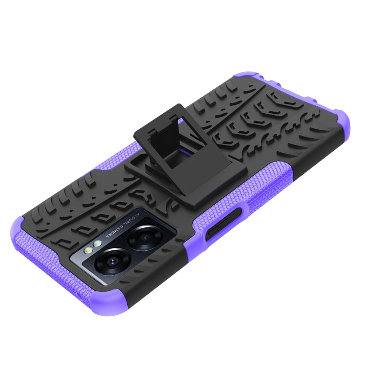 For OPPO A57 5G / OnePlus Nord N300 Tire Texture TPU + PC Phone Case with Holder