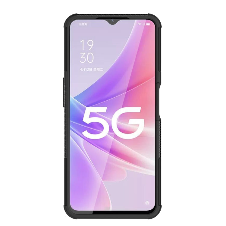 For OPPO A57 5G / OnePlus Nord N300 Tire Texture TPU + PC Phone Case with Holder