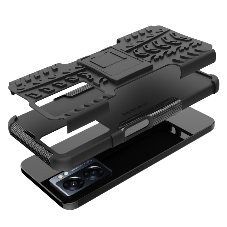 For OPPO A57 5G / OnePlus Nord N300 Tire Texture TPU + PC Phone Case with Holder