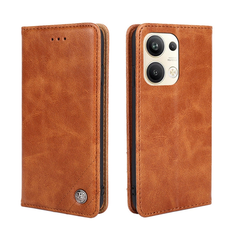 For OPPO Reno9 Pro+ 5G Non-Magnetic Retro Texture Flip Leather Phone Case