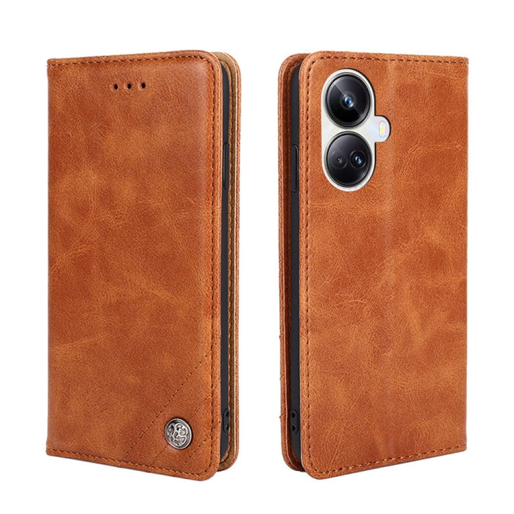 For Realme 10 Pro+ 5G Non-Magnetic Retro Texture Flip Leather Phone Case
