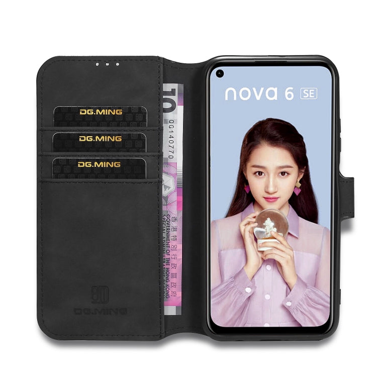 For Huawei P40 Lite / Nova 6 SE DG.MING Retro Oil Side Horizontal Flip Case with Holder & Card Slots & Wallet