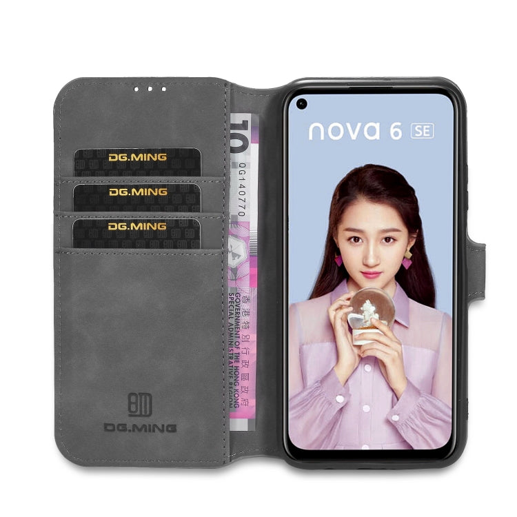 For Huawei P40 Lite / Nova 6 SE DG.MING Retro Oil Side Horizontal Flip Case with Holder & Card Slots & Wallet