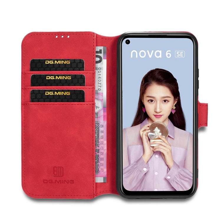 For Huawei P40 Lite / Nova 6 SE DG.MING Retro Oil Side Horizontal Flip Case with Holder & Card Slots & Wallet