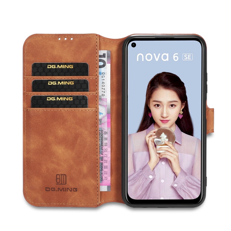 For Huawei P40 Lite / Nova 6 SE DG.MING Retro Oil Side Horizontal Flip Case with Holder & Card Slots & Wallet