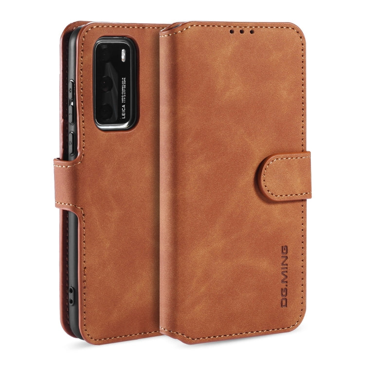 For Huawei P40 DG.MING Retro Oil Side Horizontal Flip Case with Holder & Card Slots & Wallet