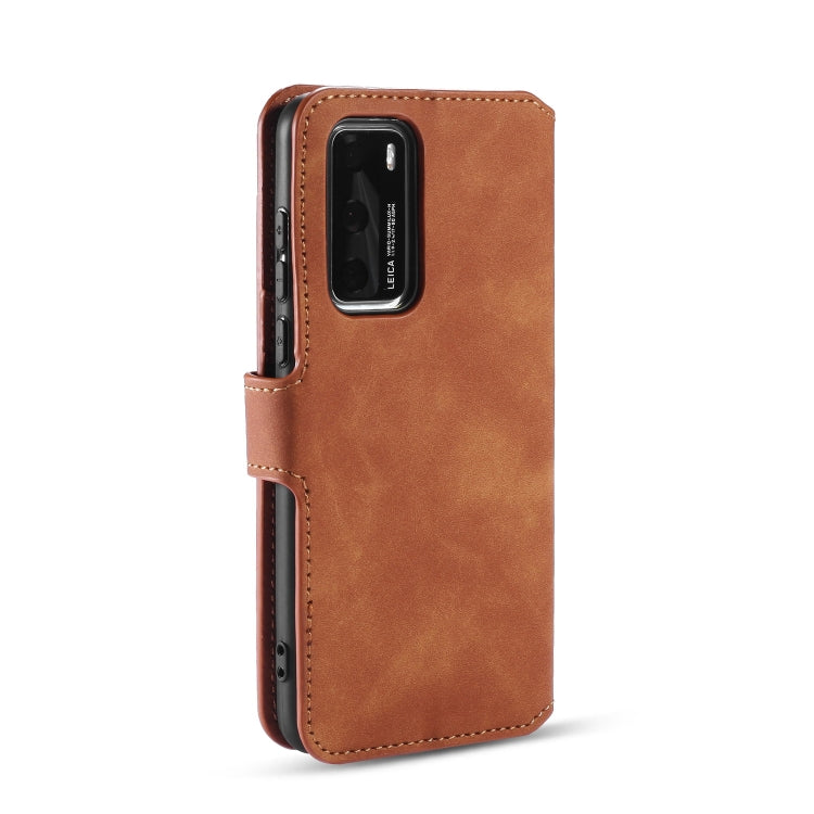 For Huawei P40 DG.MING Retro Oil Side Horizontal Flip Case with Holder & Card Slots & Wallet