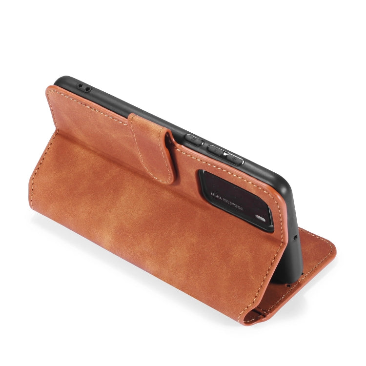 For Huawei P40 DG.MING Retro Oil Side Horizontal Flip Case with Holder & Card Slots & Wallet