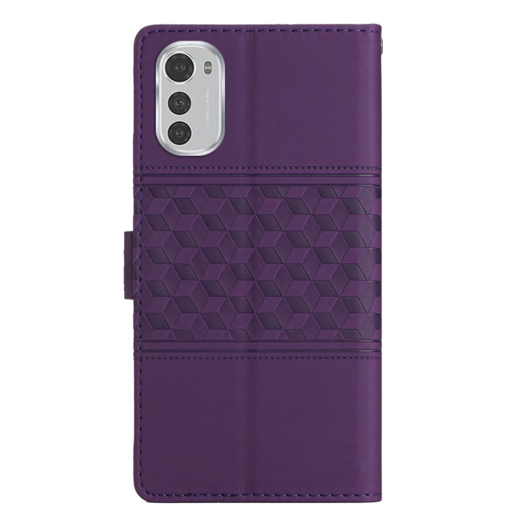 For Motorola Moto E32 Diamond Embossed Skin Feel Leather Phone Case with Lanyard