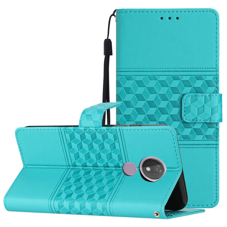 For Motorola Moto G7 Power Diamond Embossed Skin Feel Leather Phone Case with Lanyard