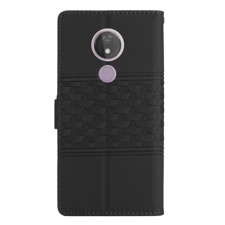 For Motorola Moto G7 Power Diamond Embossed Skin Feel Leather Phone Case with Lanyard