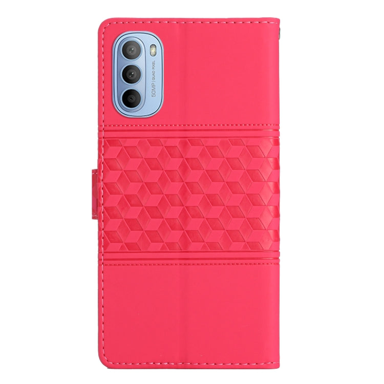 For Motorola Moto G52 Diamond Embossed Skin Feel Leather Phone Case with Lanyard