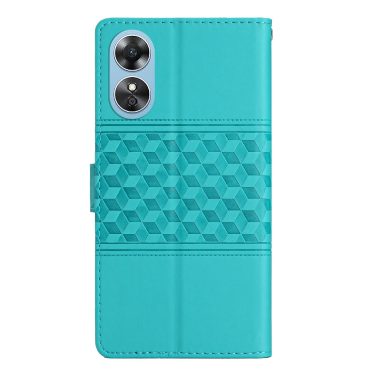 For OPPO A17 Diamond Embossed Skin Feel Leather Phone Case with Lanyard