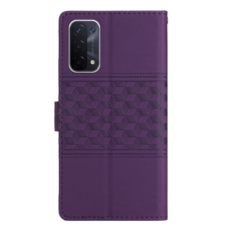 For OPPO A74 / A54 / A93 Diamond Embossed Skin Feel Leather Phone Case with Lanyard