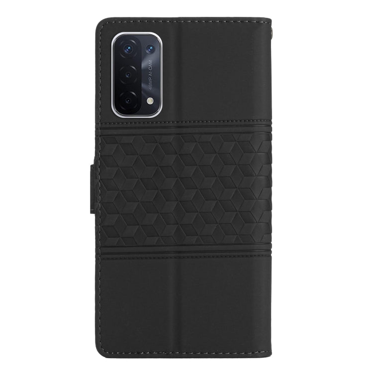 For OPPO A74 / A54 / A93 Diamond Embossed Skin Feel Leather Phone Case with Lanyard