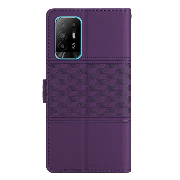 For OPPO A94 5G Diamond Embossed Skin Feel Leather Phone Case with Lanyard