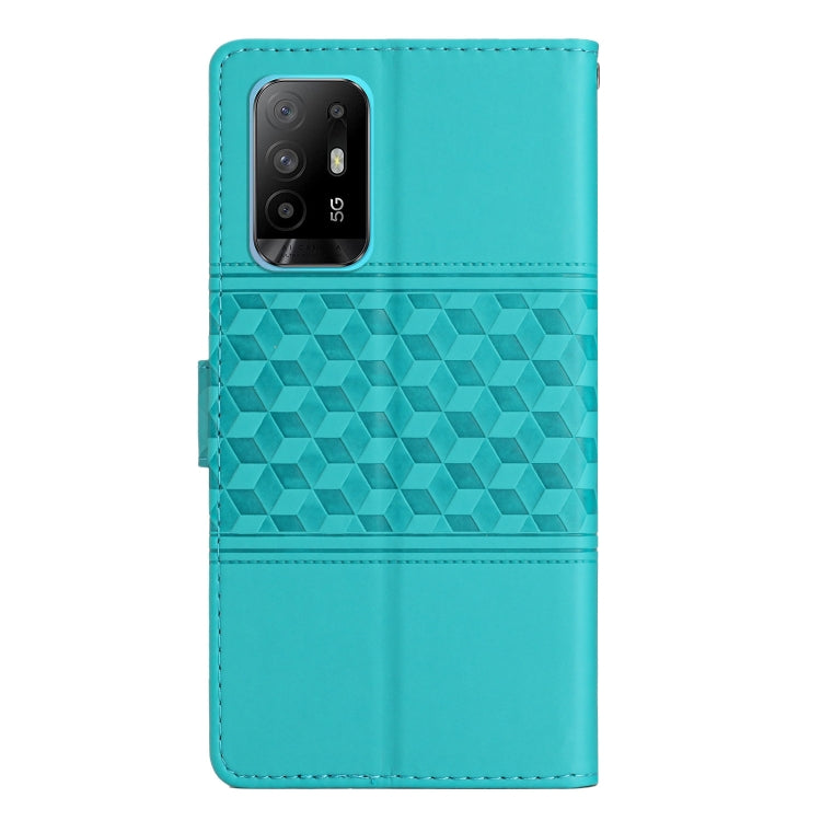 For OPPO A94 5G Diamond Embossed Skin Feel Leather Phone Case with Lanyard