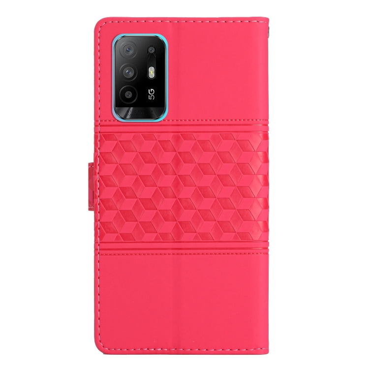 For OPPO A94 5G Diamond Embossed Skin Feel Leather Phone Case with Lanyard