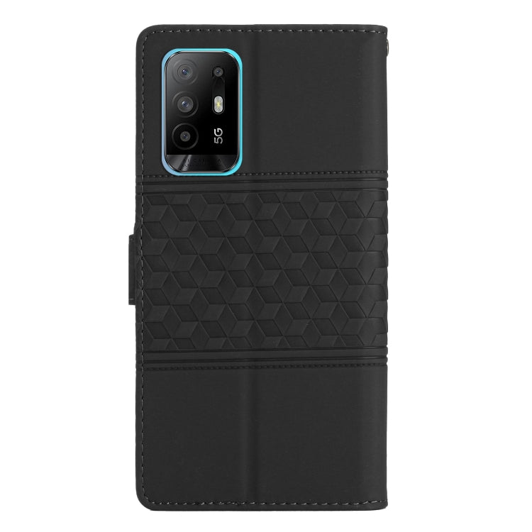 For OPPO A94 5G Diamond Embossed Skin Feel Leather Phone Case with Lanyard