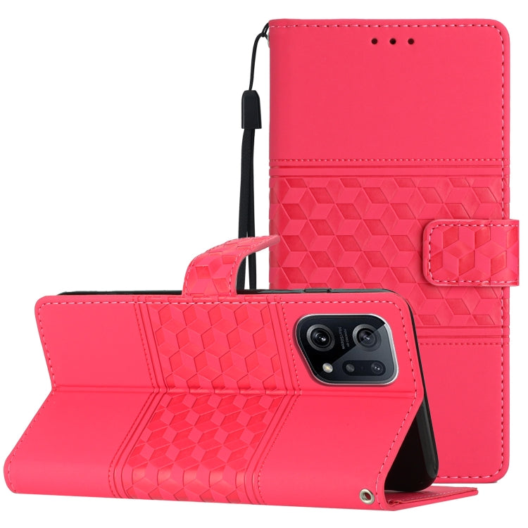 For OPPO Find X5 Diamond Embossed Skin Feel Leather Phone Case with Lanyard