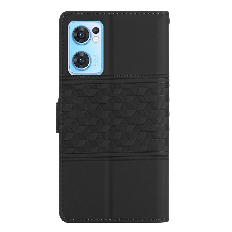 For OPPO Find X5 Lite Diamond Embossed Skin Feel Leather Phone Case with Lanyard