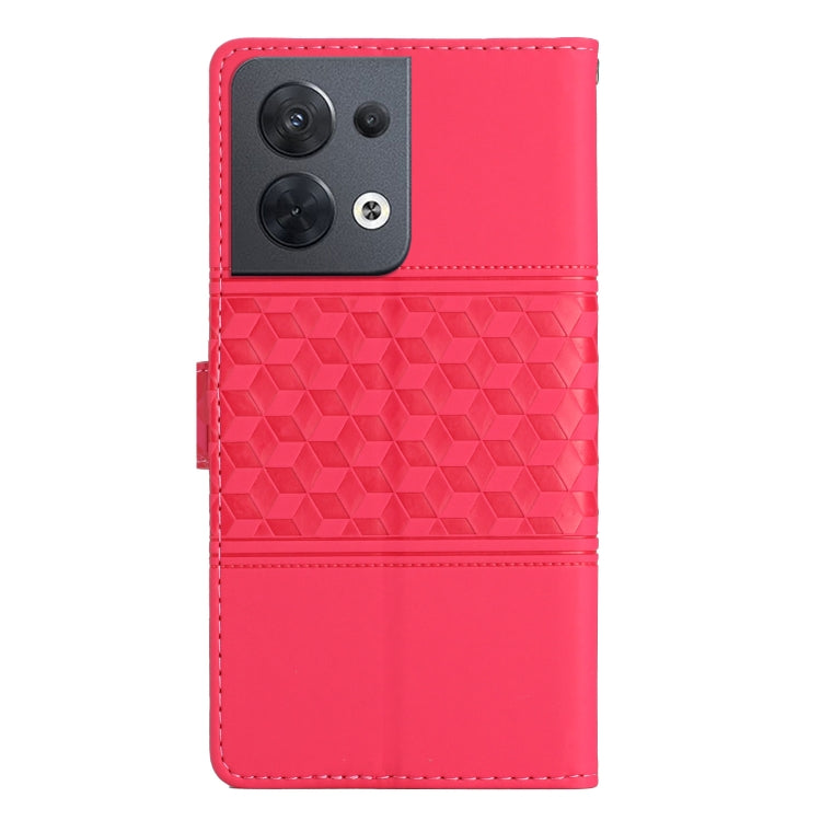 For OPPO Reno8 5G Diamond Embossed Skin Feel Leather Phone Case with Lanyard