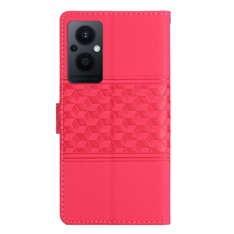 For OPPO Reno8 Lite 5G Diamond Embossed Skin Feel Leather Phone Case with Lanyard