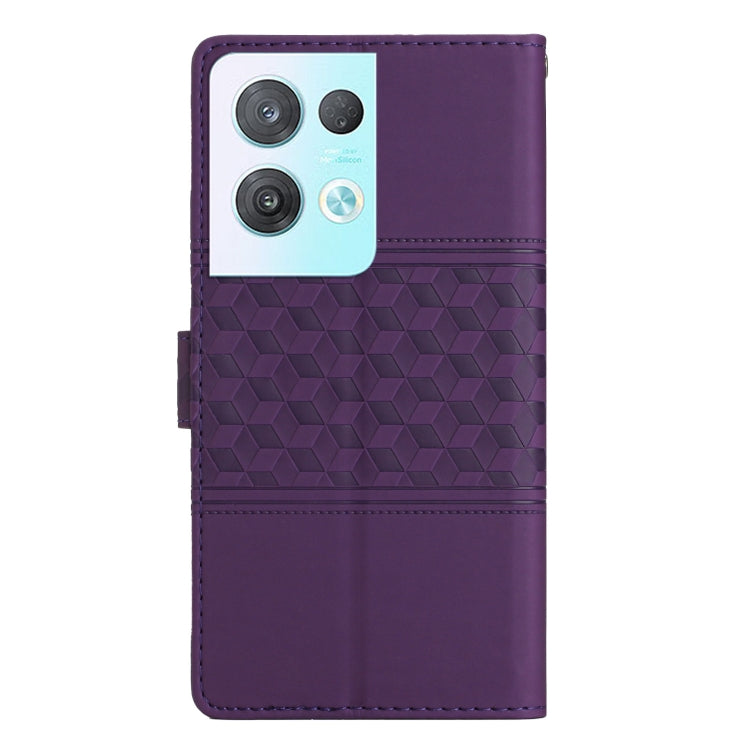 For OPPO Reno8 Pro 5G Diamond Embossed Skin Feel Leather Phone Case with Lanyard