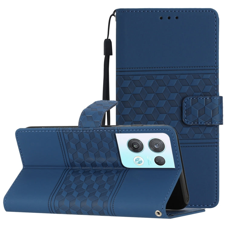 For OPPO Reno8 Pro 5G Diamond Embossed Skin Feel Leather Phone Case with Lanyard