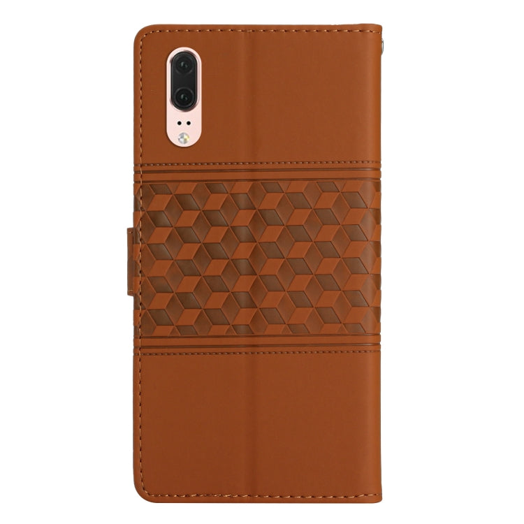 For Huawei P20 Diamond Embossed Skin Feel Leather Phone Case with Lanyard