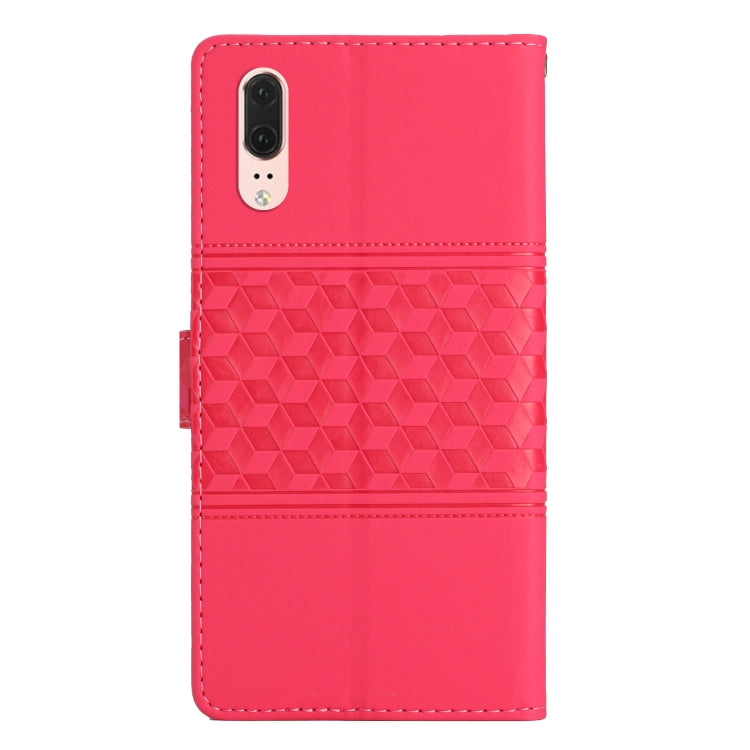 For Huawei P20 Diamond Embossed Skin Feel Leather Phone Case with Lanyard