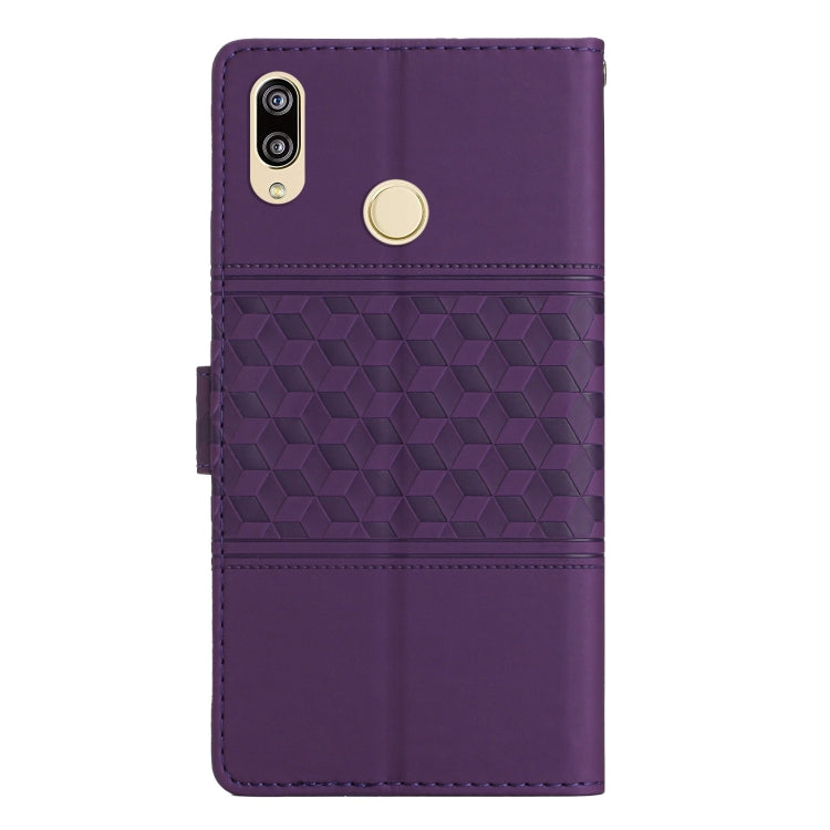 For Huawei P20 Lite Diamond Embossed Skin Feel Leather Phone Case with Lanyard