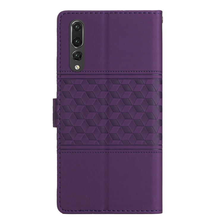 For Huawei P20 Pro Diamond Embossed Skin Feel Leather Phone Case with Lanyard