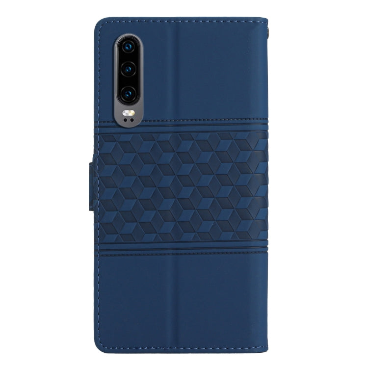 For Huawei P30 Diamond Embossed Skin Feel Leather Phone Case with Lanyard