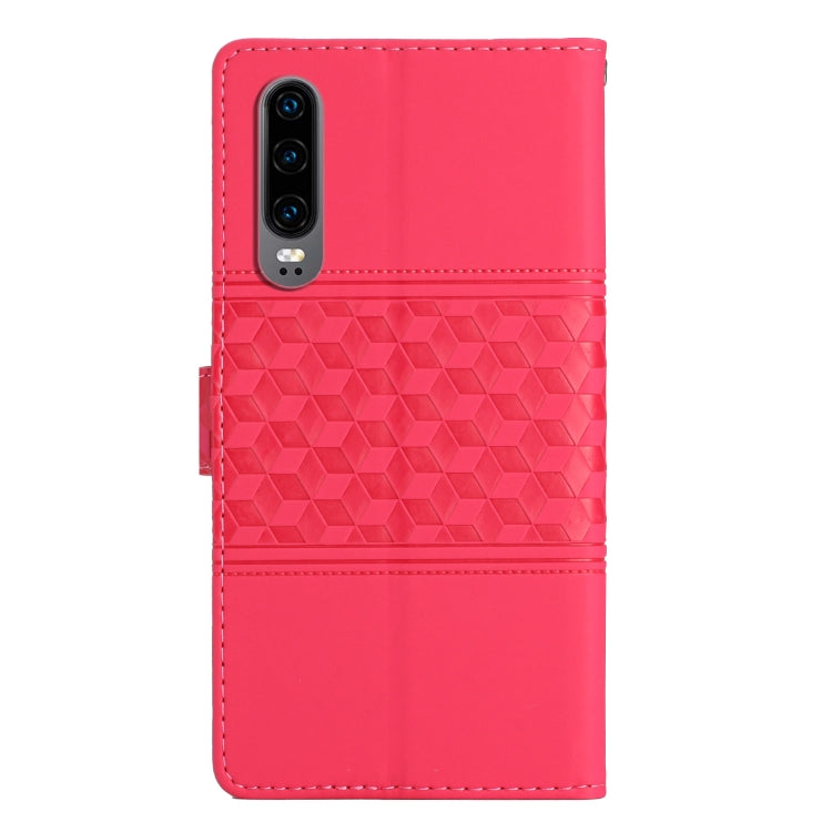 For Huawei P30 Diamond Embossed Skin Feel Leather Phone Case with Lanyard