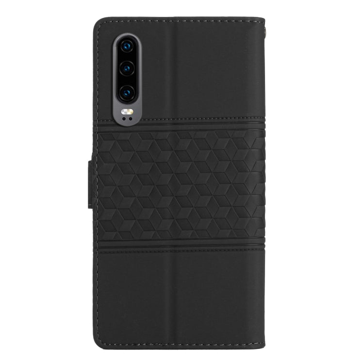 For Huawei P30 Diamond Embossed Skin Feel Leather Phone Case with Lanyard