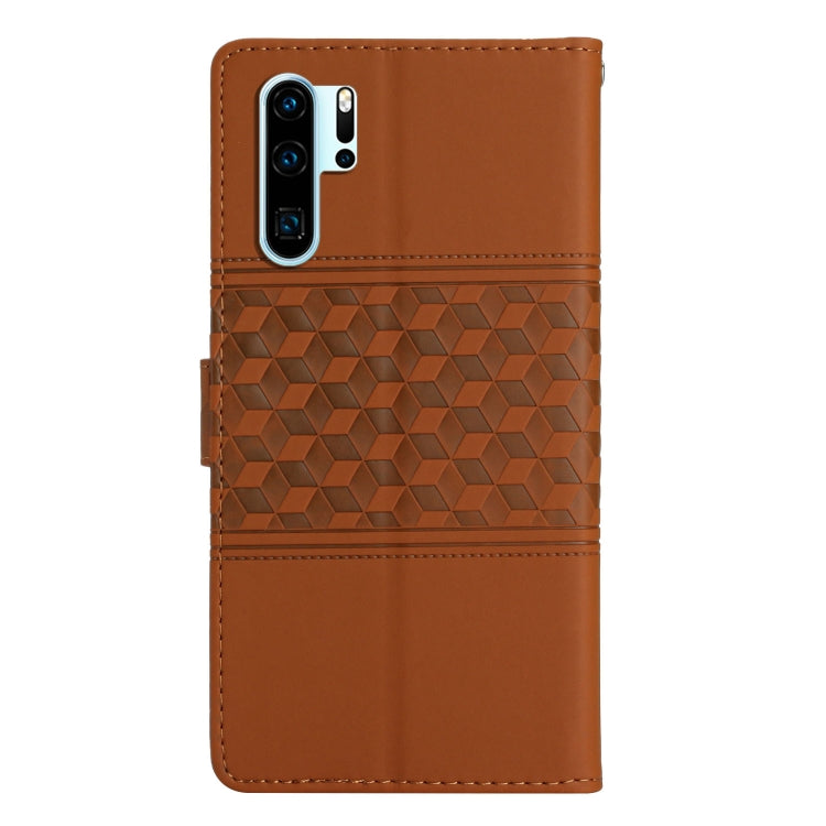 For Huawei P30 Pro Diamond Embossed Skin Feel Leather Phone Case with Lanyard