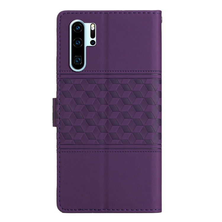 For Huawei P30 Pro Diamond Embossed Skin Feel Leather Phone Case with Lanyard