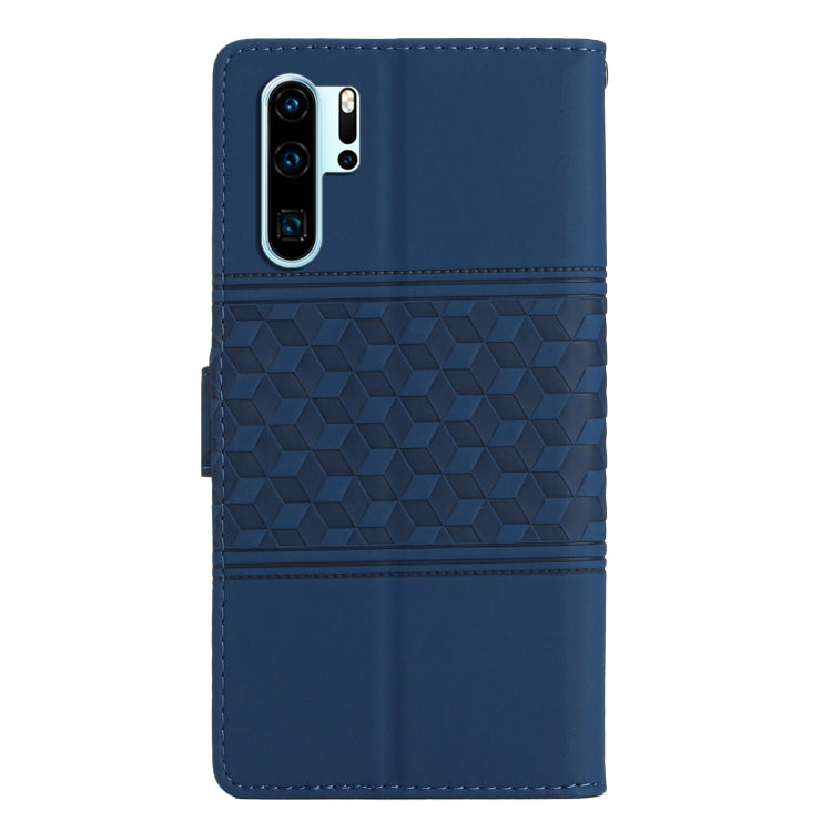 For Huawei P30 Pro Diamond Embossed Skin Feel Leather Phone Case with Lanyard