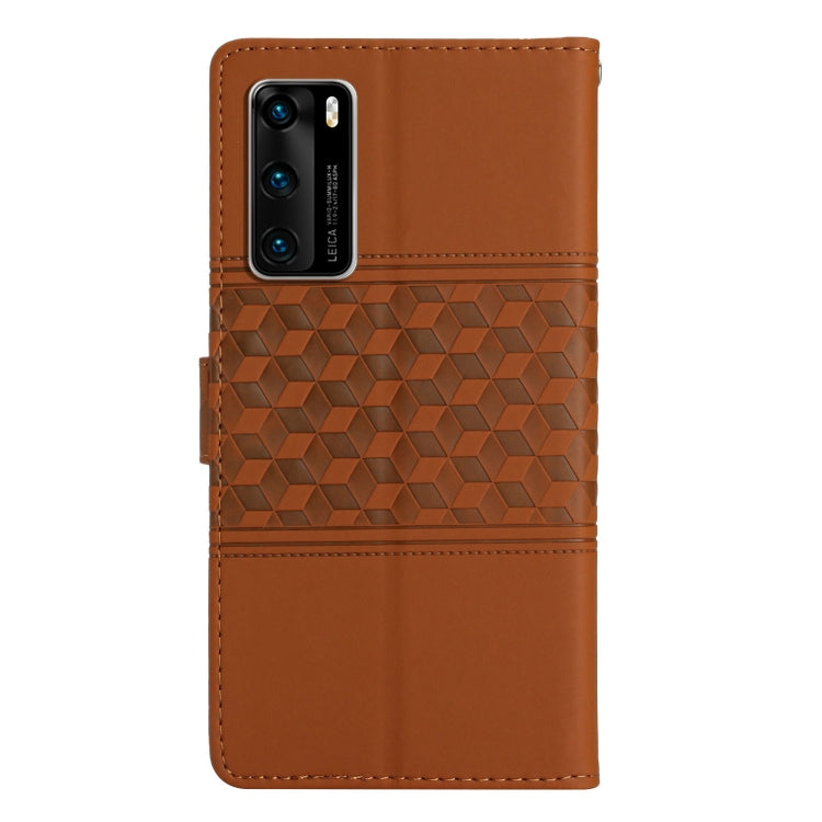 For Huawei P40 Diamond Embossed Skin Feel Leather Phone Case with Lanyard