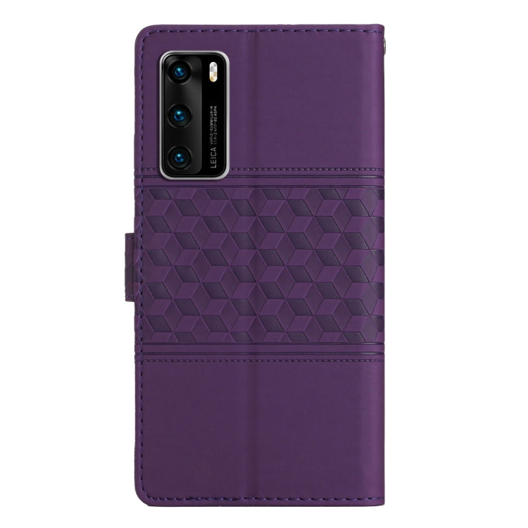 For Huawei P40 Diamond Embossed Skin Feel Leather Phone Case with Lanyard