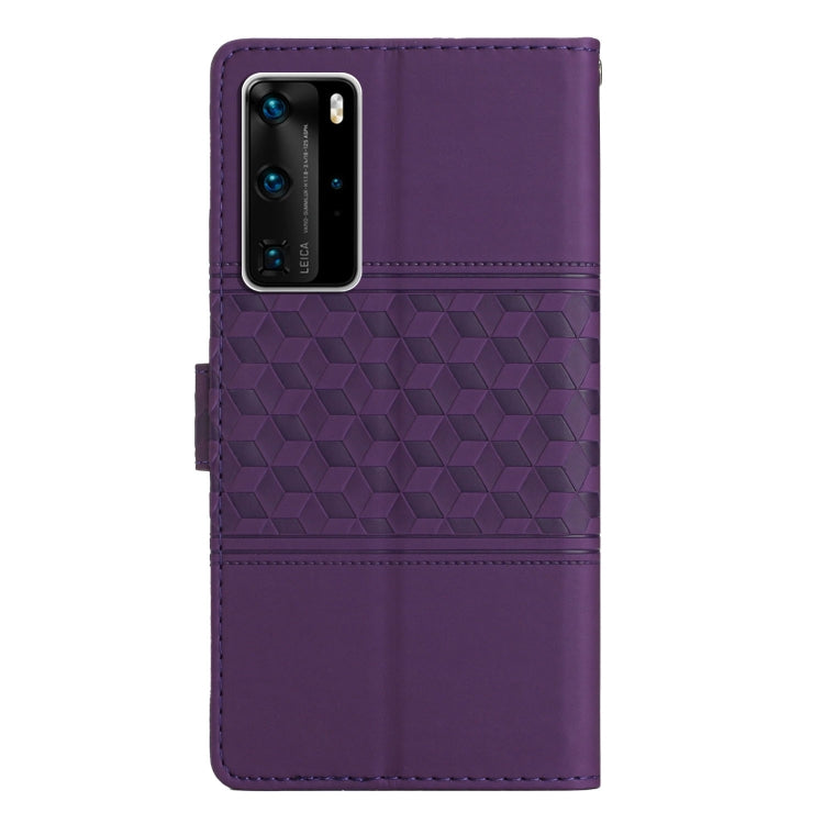 For Huawei P40 Pro Diamond Embossed Skin Feel Leather Phone Case with Lanyard