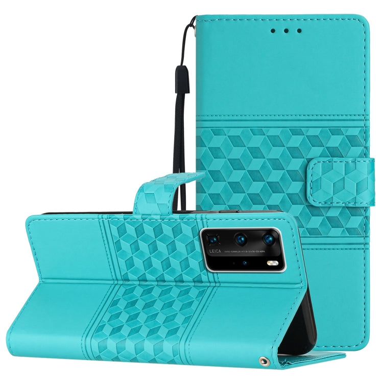 For Huawei P40 Pro Diamond Embossed Skin Feel Leather Phone Case with Lanyard