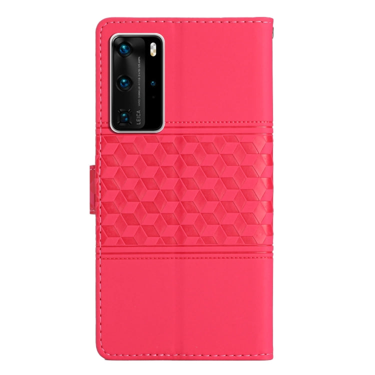 For Huawei P40 Pro Diamond Embossed Skin Feel Leather Phone Case with Lanyard