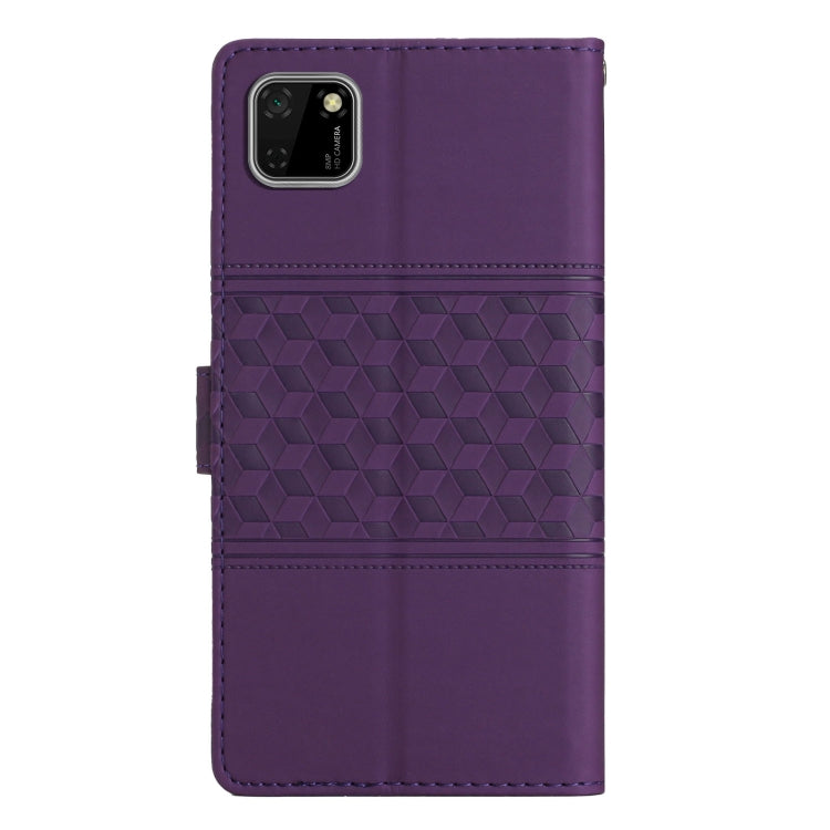 For Huawei Y5p Diamond Embossed Skin Feel Leather Phone Case with Lanyard