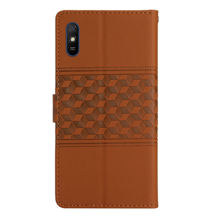 For Xiaomi Redmi 9A Diamond Embossed Skin Feel Leather Phone Case with Lanyard