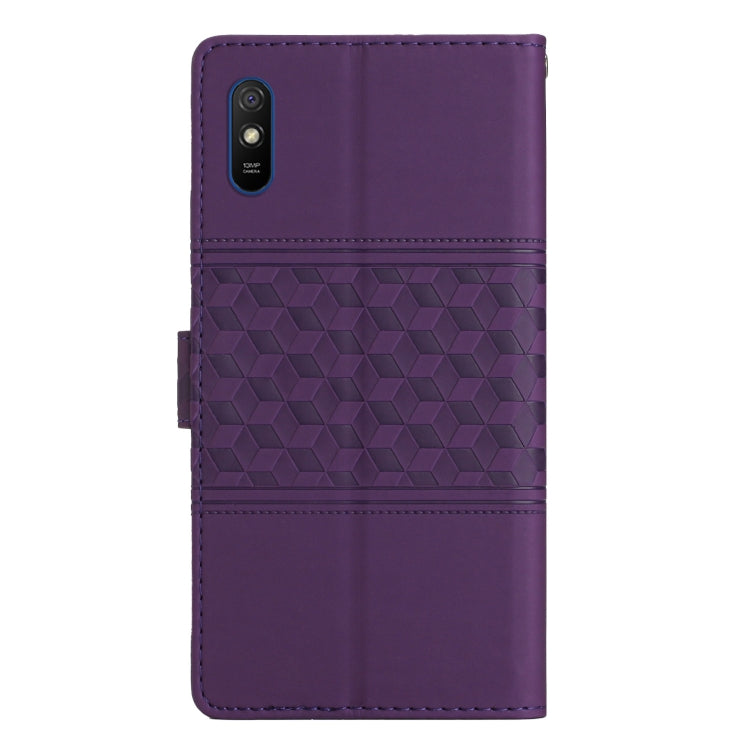 For Xiaomi Redmi 9A Diamond Embossed Skin Feel Leather Phone Case with Lanyard